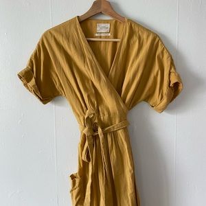 Mustard yellow urban outfitters wrap dress - linen/rayon blend